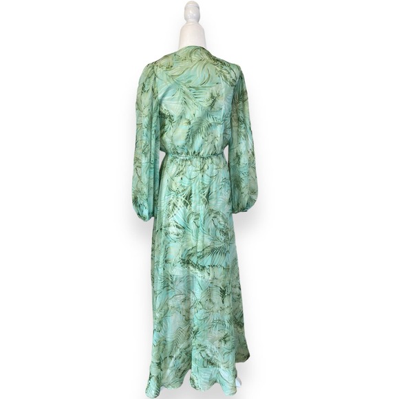 Alex Marie "Hallie" Green Palm Print V-Neck Chiffon Long Sleeve Maxi Dress - Picture 4 of 12